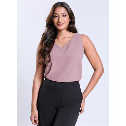 Sleeveless Vneck Chiffon Light Brown Top