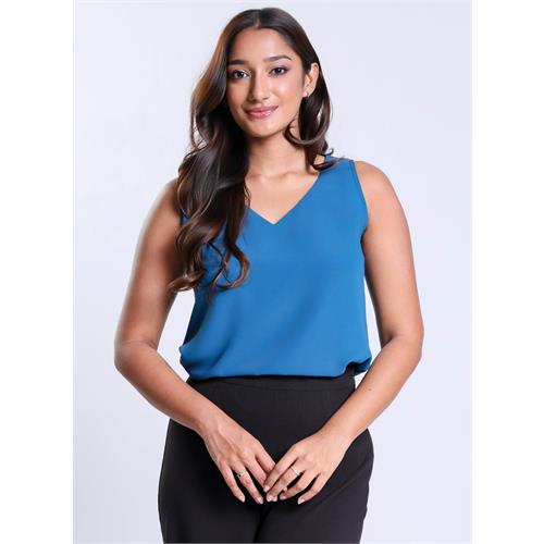Sleeveless Vneck Chiffon Teal Blue Top