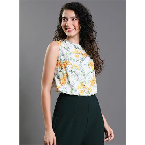 Sleeveless Yellow Floral Printed Top