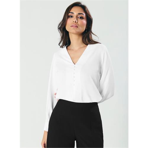 Slender V Neck Off White Chiffon Top