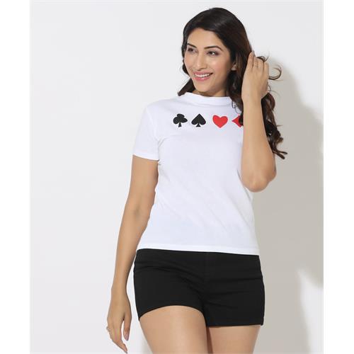 Spades And Hearts Printed White Tshirt