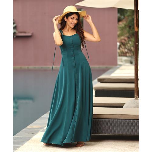 Spaghetti Strap Empire Waist Green Maxi