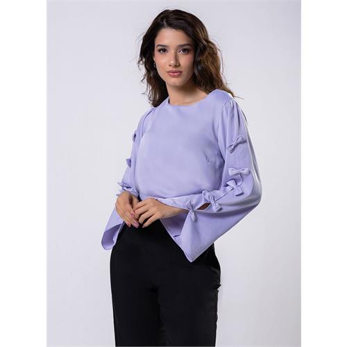 Split Sleeve With Bow Chiffon Lavendar Top