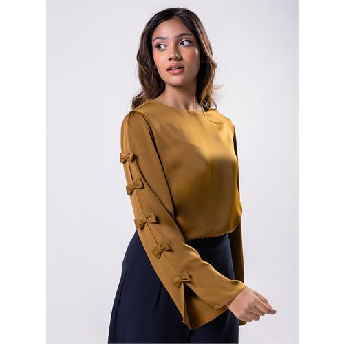 Split Sleeve With Bow Chiffon Top
