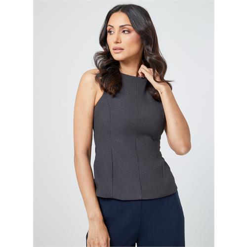 Straight Neck Sleeveless Grey Top
