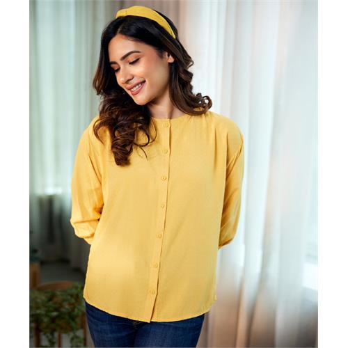 Subtle Puffed Sleeve Yellow Cotton Top