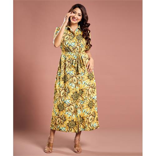 Sunflower Printed Chiffon Shirt Dress