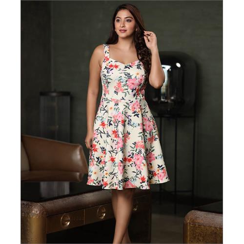 Sweetheart Floral Printed Pleated Dress