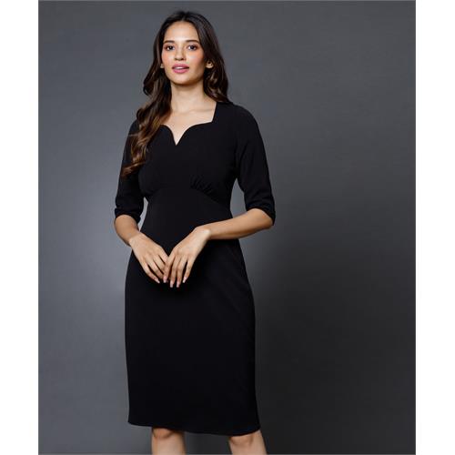 Sweetheart Neckline Sleeved Black Dress