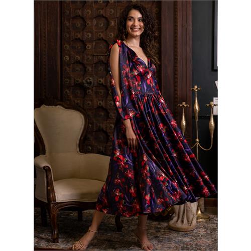 Sweetheart Printed Neck Sleeve Tie Dress