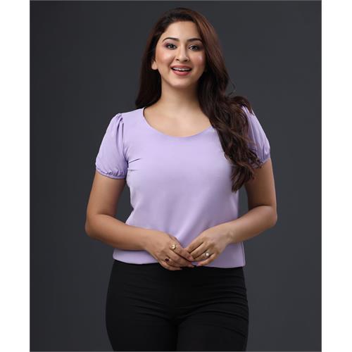 Sweetheart Puffed Sleeve Chiffon Purple Top