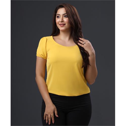 Sweetheart Puffed Sleeve Chiffon Yellow Top