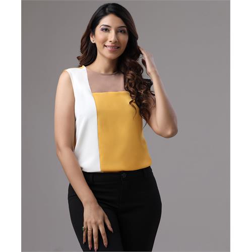 Three Panel Sleeveless Yellow Chiffon Top