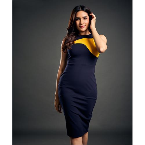 Torso Wave Paneled Ponte Bodycon Dress