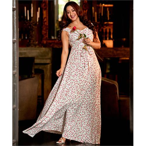 Tube Sleeve Dropped Printed Maxi Dress