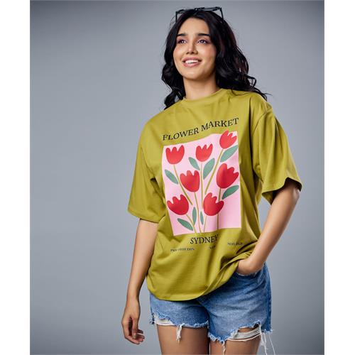 Tulip Flower Market Printed Oversized Tshirt