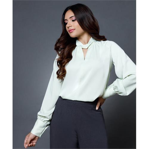 Twist Collar Long Sleeve Satin Top