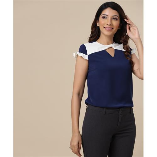 Two Tone Neck Panel Blue Top