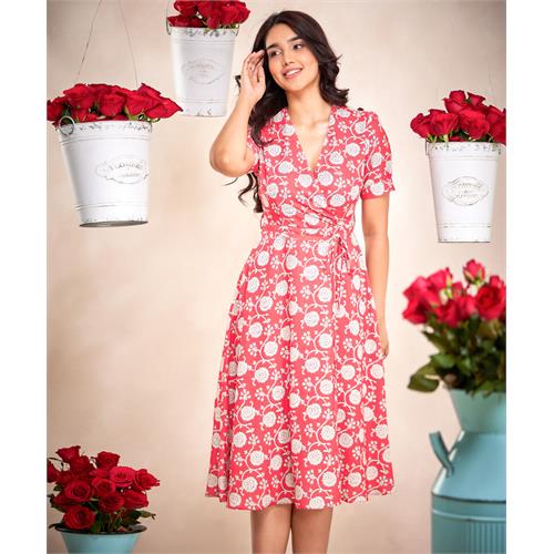 Vneck Chiffon Printed Vintage Dress