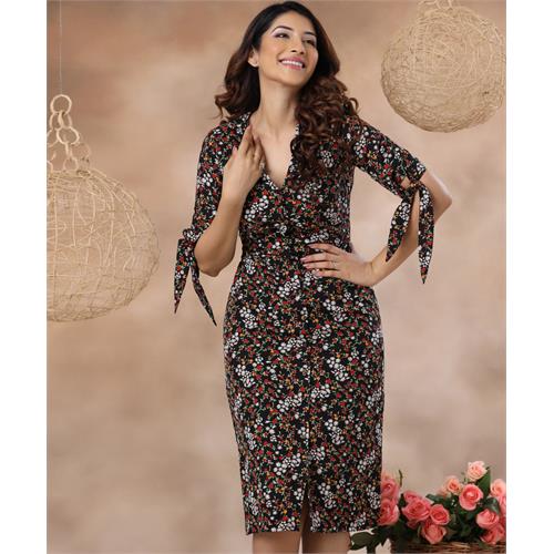 Vneck Ditsy Floral Body Hugging Dress