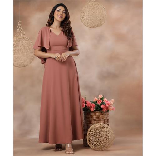 Vneck Flared Cape Chiffon Maxi