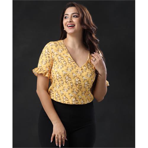 Vneck Flared Sleeve Yellow Top