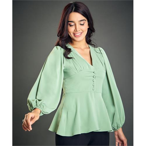 Vneck Front Slit Hem Blouse