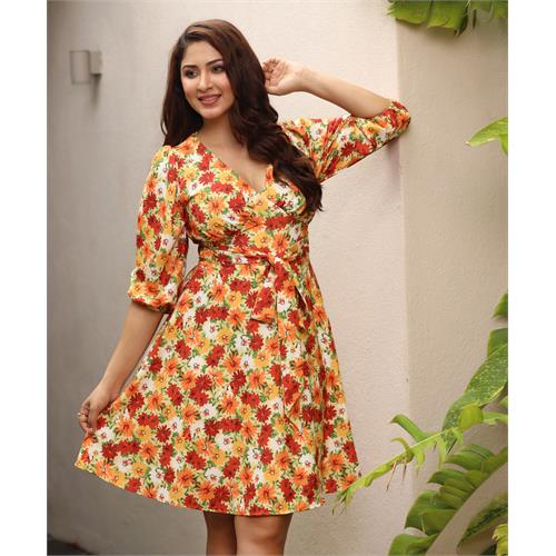 Vneck Half Sleeve Printed Dress