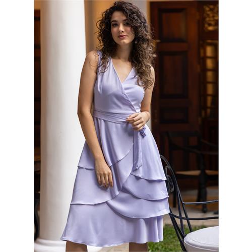 V Neck Layered Chiffon Dress