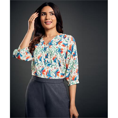 Vneck Printed Top With Buttons