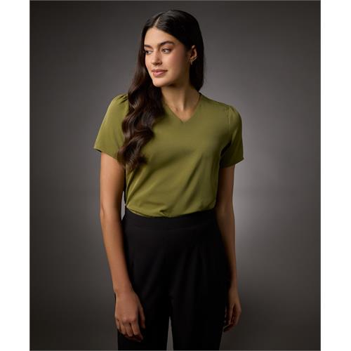 Vneck Short Sleeve Chiffon Top-Green