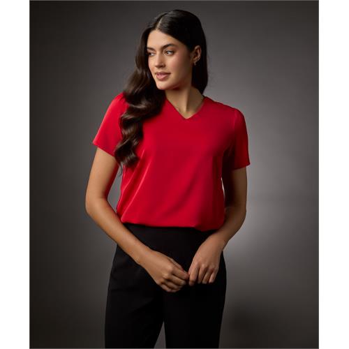 Vneck Short Sleeve Chiffon Top-Red