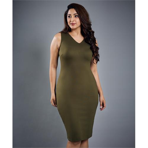 Vneck Sleeveless Bodycon Khaki Dress