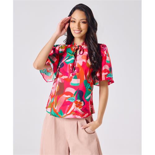 Vneck Tie Flared Sleeve Floral Top