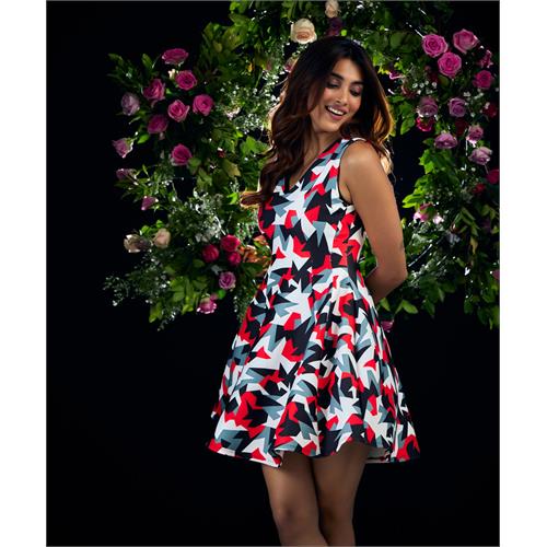 Vneck Waistless Scuba Printed Dress