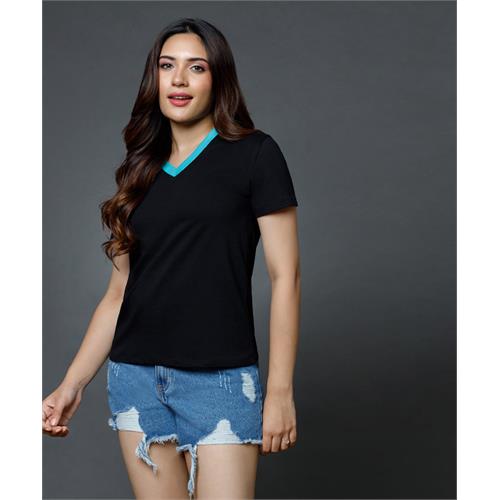 Vneck With Contrast Rib Tshirt