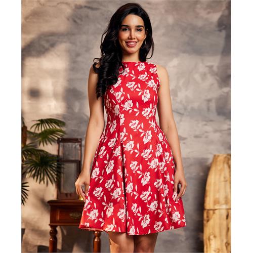 Waistless Red Printed Princess Line Dress