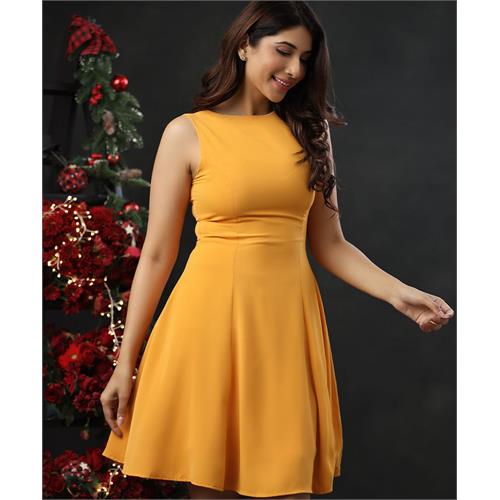 Waistless Solid Princess Line Mustard Dress