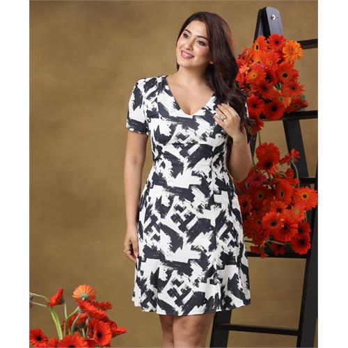 Waistless Vneck Short Printed Dress