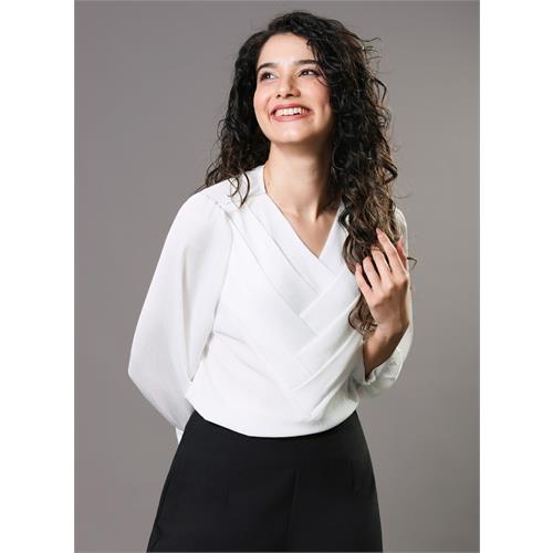 White Side Pleated Chiffon Top