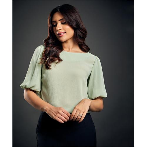 Wide Neck Crushed Olive Formal Top