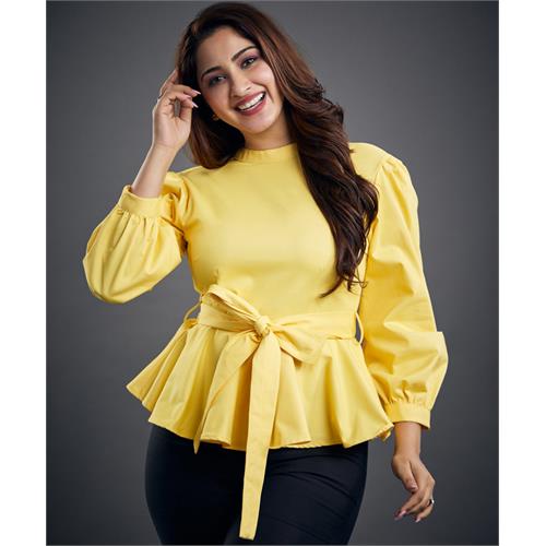 Yellow Detailed Peplum Top