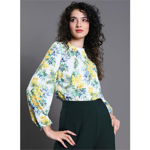 Yellow Floral Elastic Sleeve Top