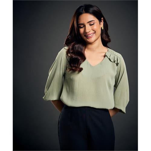 York Frilled Long Sleeve Green Top