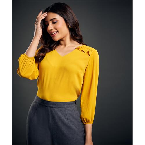 York Frilled Long Sleeve Yellow Top