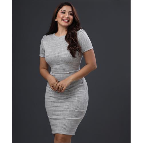 Band Sleeve Detailed Body-Con Grey Dress