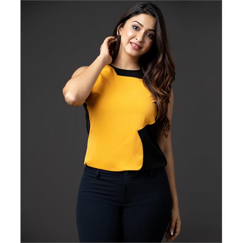 Black And Mustard Floral Patched Top