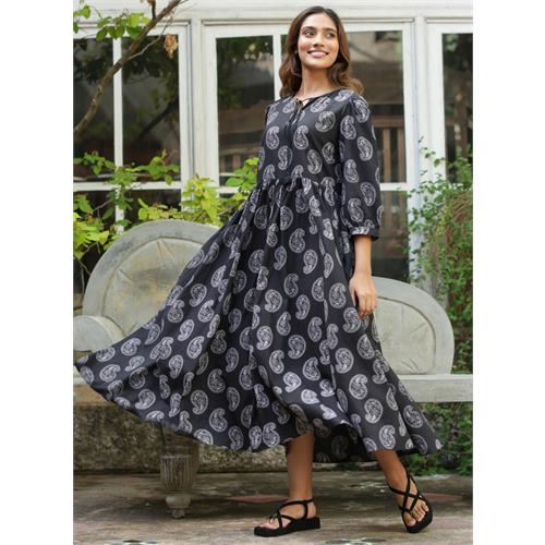 Black And White Block Printed Dress