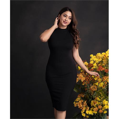 Black High Neck Bodycon Dress