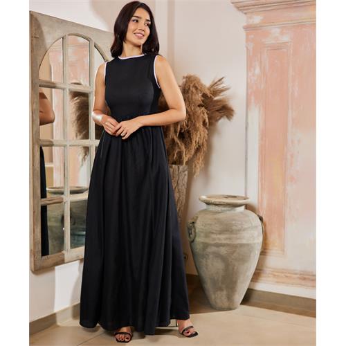 Black Linen Detailed Maxi